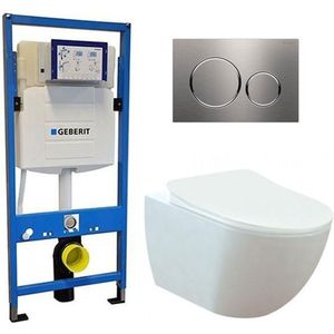Geberit UP 320 Toiletset - Inbouw WC hangtoilet Wandcloset - Creavit Mat Wit Geberit Sigma-20 RVS Geborsteld