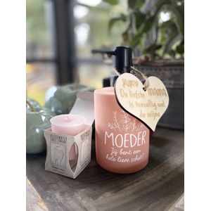 Creaties van hier - zeeppompje moeder met geurkaarsje bridgewater (sweet grace) - glas - moederdag cadeautje