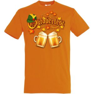 T-shirt Oktoberfest hoed en bier | Oktoberfest dames heren | Tiroler outfit | Carnavalskleding dames heren | Oranje | maat XL