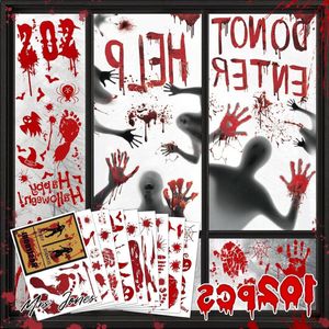 Mrs. Jones Halloween griezelig raamdecoratie deurdecoratie bloedige ramen handafdruk voetafdruk 2 sets - 9 sets (102 stuks) bloedige muur vloerstickers voor Halloween .
