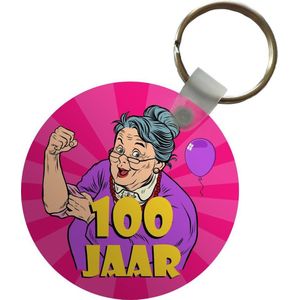 Sleutelhanger - Vrouw - Jubileum - 100 jaar - Plastic - Rond - Uitdeelcadeautjes