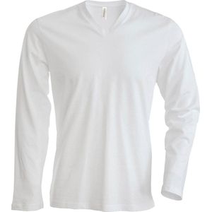 Kariban Heren Slim Fit Lange Mouw V Hals T-Shirt (Wit)
