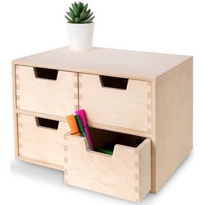 Unyqoos ® Luxe Houten Ladenkastje met Vier Functionele Lades voor Diverse Opbergbehoeften en Creatieve Projecten
