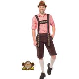 Partychimp Voordelige Lange Lederhose Johann Oktoberfest Heren Lederhosen Man Carnavalskleding Heren - Maat XL - Donkerbruin - Polyester