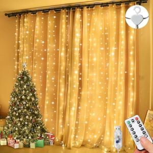Gordijn-kerstverlichting, waterdicht, 3 x 3 m, 300 leds, met 8 modi, met afstandsbediening, timer en verstelbare helderheid