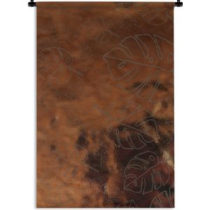 Wandkleed Luxe patroon - Luxe patroon tegen een bronzen achtergrond en grijze bladeren Wandkleed katoen 60x90 cm - Wandtapijt met foto