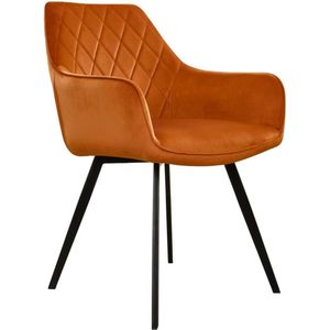 Goodivery ® Stijlvolle Fluwelen Eetkamerstoel met Armleuning en Metalen Frame, Oranje