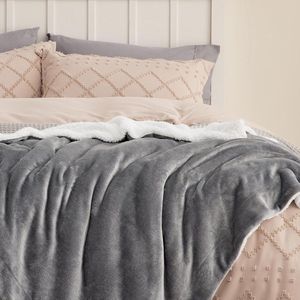 Dekbed, sherpa deken fleece microvezel voor bed en bank grijs 150x200cm, super zachte donzige deken voor woonkamer en slaapkamer
