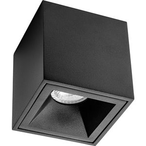 Opbouwspot GU10 - Pragmi Cliron Pro - Opbouw Vierkant - Mat Zwart - Aluminium - Verdiept - 90mm