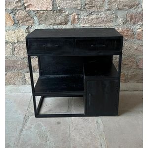 Zita Home Halkastje PAD zwart met twee lades en openvakken frame side table