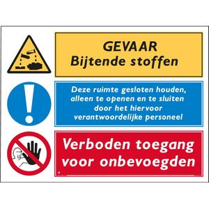 Combinatie Bijtende stoffen Deze ruimte gesloten houden Verboden toegang voor onbevoegden combinatiebord - Bord 300 x 400 mm - (Forex)