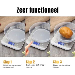 Keukenweegschaal - 5KG - LCD Display - Hoge Precisie - RVS - Blauw - Multifunctioneel