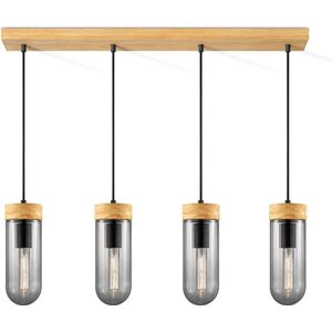 Home Sweet Home - Moderne Hanglamp Capri - 4 lichts hanglamp gemaakt van Glas en Hout - Rook - 80/10/142cm - Dekra getest - geschikt voor E27 LED lichtbron