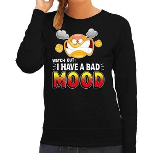 Funny emoticon sweater Watch out I have a bad mood zwart voor dames -  Fun / cadeau trui M