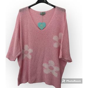 NIEUWE COLLECTIE! Beeldige pull voor grote maten - roze met bloemen - maat 40/46