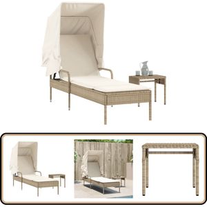 vidaXL Ligbed met Luifel en Tafel - Beige Ligbed - Lounge Chair - Buitendecoratie - Tuinset - Relaxen