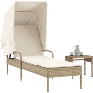 vidaXL Ligbed met Luifel en Tafel - Beige