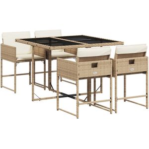 vidaXL 5-delige Tuinset met kussens poly rattan beige - Tuinset - Tuinsets - Loungeset - Tuintafel