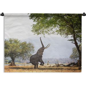 Wandkleed Natuur  - Reikende olifant in Zimbabwe Wandkleed katoen 180x135 cm - Wandtapijt met foto