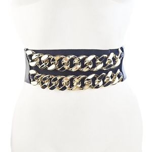 BamBella ® - Corset Riem Maat XL XXL - Mode Body Gothic Goth taille riem zwart nepleer met kettting goudkleurig korset belt