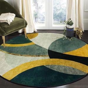 Tepich Rond tapijt, 80 cm, moderne woonkamer, luxueus, eenvoudig, wasbaar tapijt, laagpolig, antislip, wollig, donkergroen verguld geometrisch patroon, tapijt woonkamer