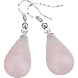 Edelstenen oorbellen Rose Quartz Big Drop - Rozenkwarts - sterling zilver (925) - oorbelhanger - druppel - roze