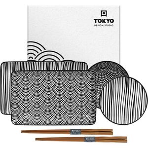 Tokyo Design Studio Nippon Black Sushi Servies - Porselein - 6 delig - 2 persoons