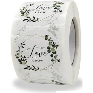 Retro / Vintage Geboorte / Huwelijk - Sluitsticker - Sticker Let Love Grow - Sluitzegel | Envelop - Traktatiezakje | Cadeau - Gift - Traktatie - Kado - Cadeauzakje | Chique inpakken | Groen – Goud - Wit - Laat liefde groeien - DH collection