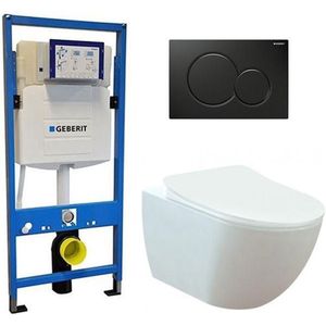 Geberit UP 320 Toiletset - Inbouw WC Hangtoilet Wandcloset - Creavit Mat Wit Geberit Sigma-01 Zwart