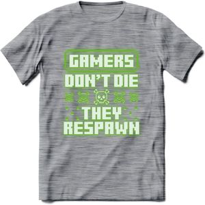 Gamers don't die pixel T-shirt | Neon Groen | Gaming kleding | Grappig game verjaardag cadeau shirt Heren – Dames – Unisex | - Donker Grijs - Gemaleerd - 3XL