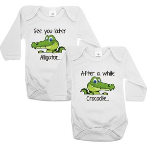 Romper See you later Alligator.. After a while crocodile - Lange mouw wit - Maat 80