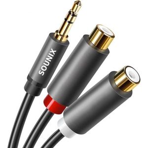 Sounix 3.5 mm Jack naar 2 RCA female audio kabel - 30 cm - Zwart