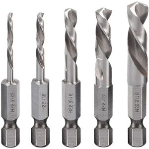 Boren Set Hoge Snelheid Staal Impact Hex Shank Boor Houtbewerking Korte Boren voor Machinale Bewerking - 5 stuks