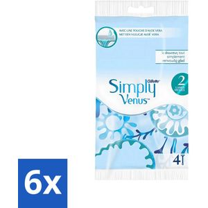 Gillette - Simply Venus 2 - Gladde scheerbeurt - 4 Navulscheermesjes - Voordeelverpakking - 6 stuks