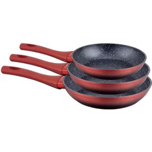 koekenpan 3-DELIG - pannenset - marmeren coating - Inductie - Keramisch - PFAS-vrij - 20/24/28 CM - Rood