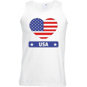 Amerika singlet shirt/ tanktop met USA vlag in hart wit heren XXL