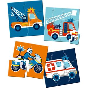 4 puzzels, hulpdiensten (politie / brandweer / ambulance / takelwagen) - Die Spiegelburg