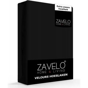 Zavelo Hoeslaken Velours Zwart - Fluweel Zacht - 30 cm Hoekhoogte - Rondom Elastiek - Velvet - 2-persoons 140/160x200/220 cm
