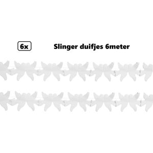 6x Slinger duifjes wit 600cm - papieren slinger - Huwelijk trouwen bruiloft liefde festival thema feest