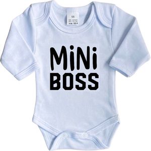 La Petite Couronne Romper Lange Mouw ""Mini Boss"" Unisex Katoen Wit/zwart Maat 56