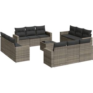 vidaXL 13-delige Loungeset - Grijs Poly Rattan Tuin Loungeset - Lounge Set - Buitendecoratie - Buitenkamer - Tuinmeubels