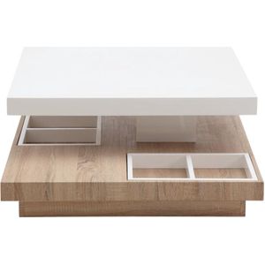 Vente-unique Salontafel FAUSTO II - Draaiblad - Wit gelakt mdf en eiken L 80 cm x H 34 cm x D 80 cm