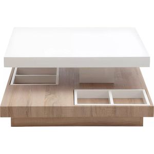 Vente-unique Salontafel FAUSTO II - Draaiblad - Wit gelakt mdf en eiken L 80 cm x H 34 cm x D 80 cm