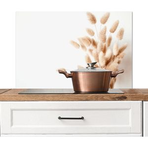Spatscherm keuken 80x55 cm - Kookplaat achterwand Pampasgras - Pluim - Wit - Beige - Muurbeschermer - Spatwand fornuis - Hoogwaardig aluminium