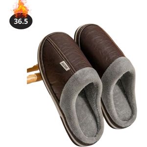 Livano Warme Pantoffels - Sloffen - Slippers - Dames - Heren - Pluche - Maat 36.5 - Koffie