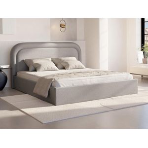 Vente-unique Bed met opbergruimte 140 x 190 cm - Gevlamde stof - Lichtgrijs + matras - FIREZA L 152 cm x H 90 cm x D 212 cm