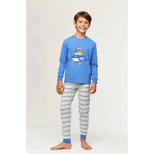 Woody pyjama jongens/heren - blauw - walvis - 231-1-PLC-S/866 - maat 164