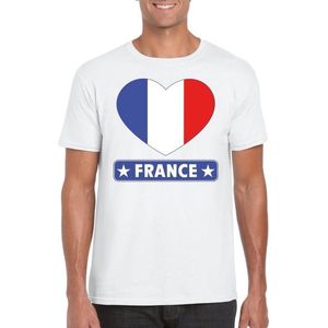 Frankrijk hart vlag t-shirt wit heren S