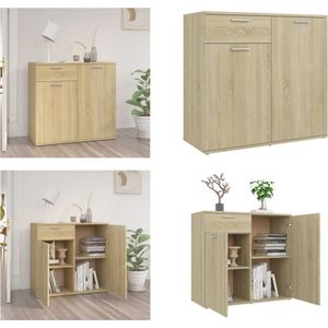 vidaXL Dressoir 80x36x75 cm spaanplaat sonoma eikenkleurig - Dressoir - Dressoirs - Zijkast - Zijkasten