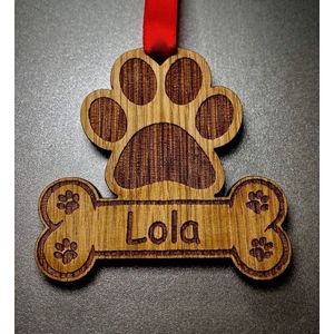 Personalised Dog Christmas Tree Decoration/ teckel/ kerst/kerstboom ornaments/ Name Wooden Dog Paw Print Puppy/ gepersonaliseerde kerstballen